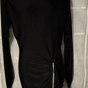 Night Moves Black Long Sleeve Dress with Silver Accents
